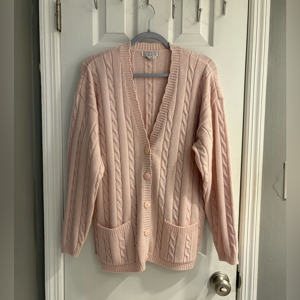 Vintage Ladies Lindsey Blake Acrylic Knit Cable Button Down Sweater Size Medium.